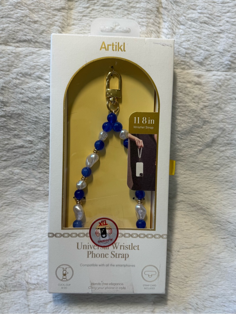 Blue & White Beaded Universal Wristlet Phone Strap 11.8”